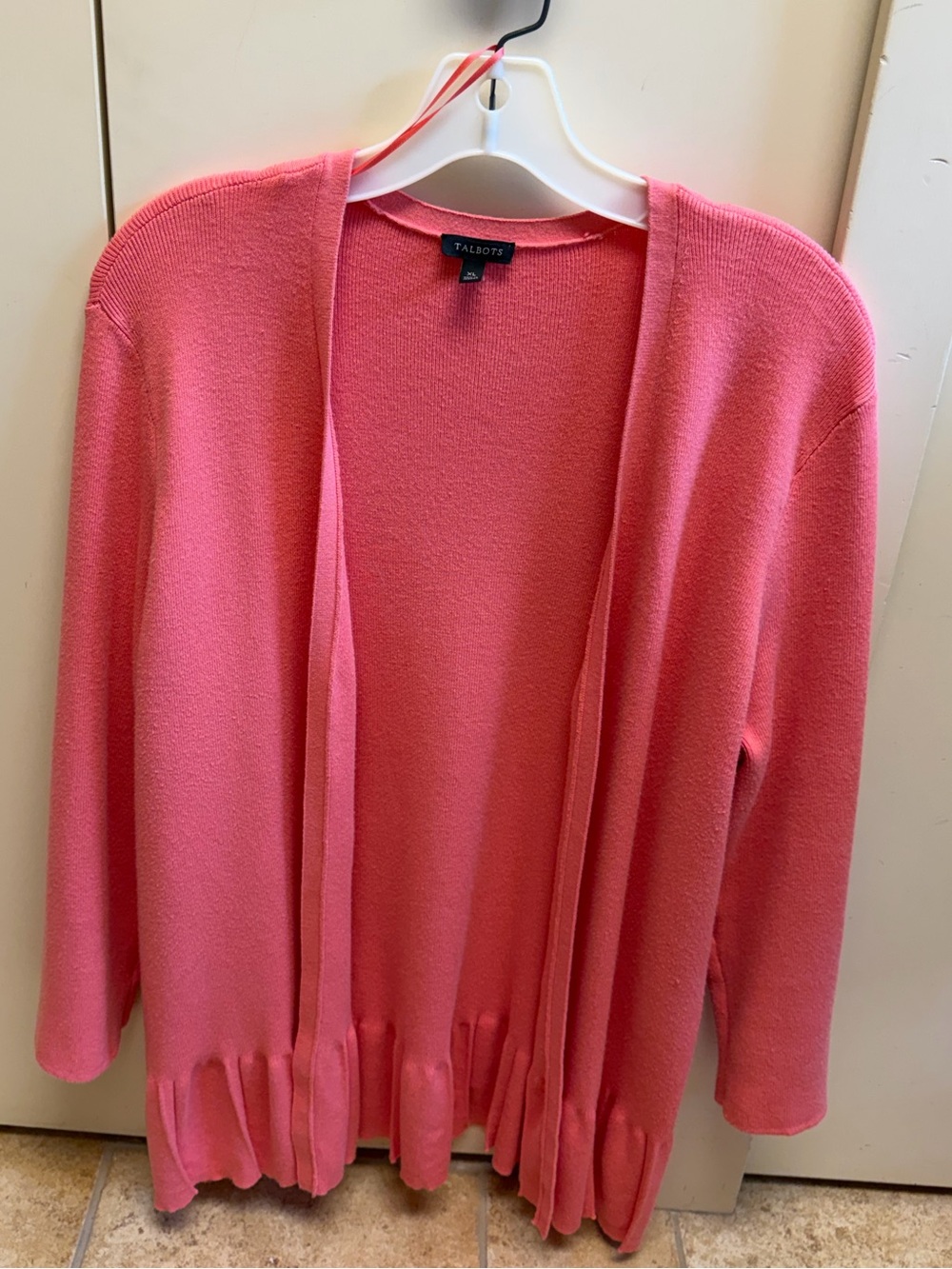 Talbots Coral Open-Front Ruffle-Hem Cardigan XL